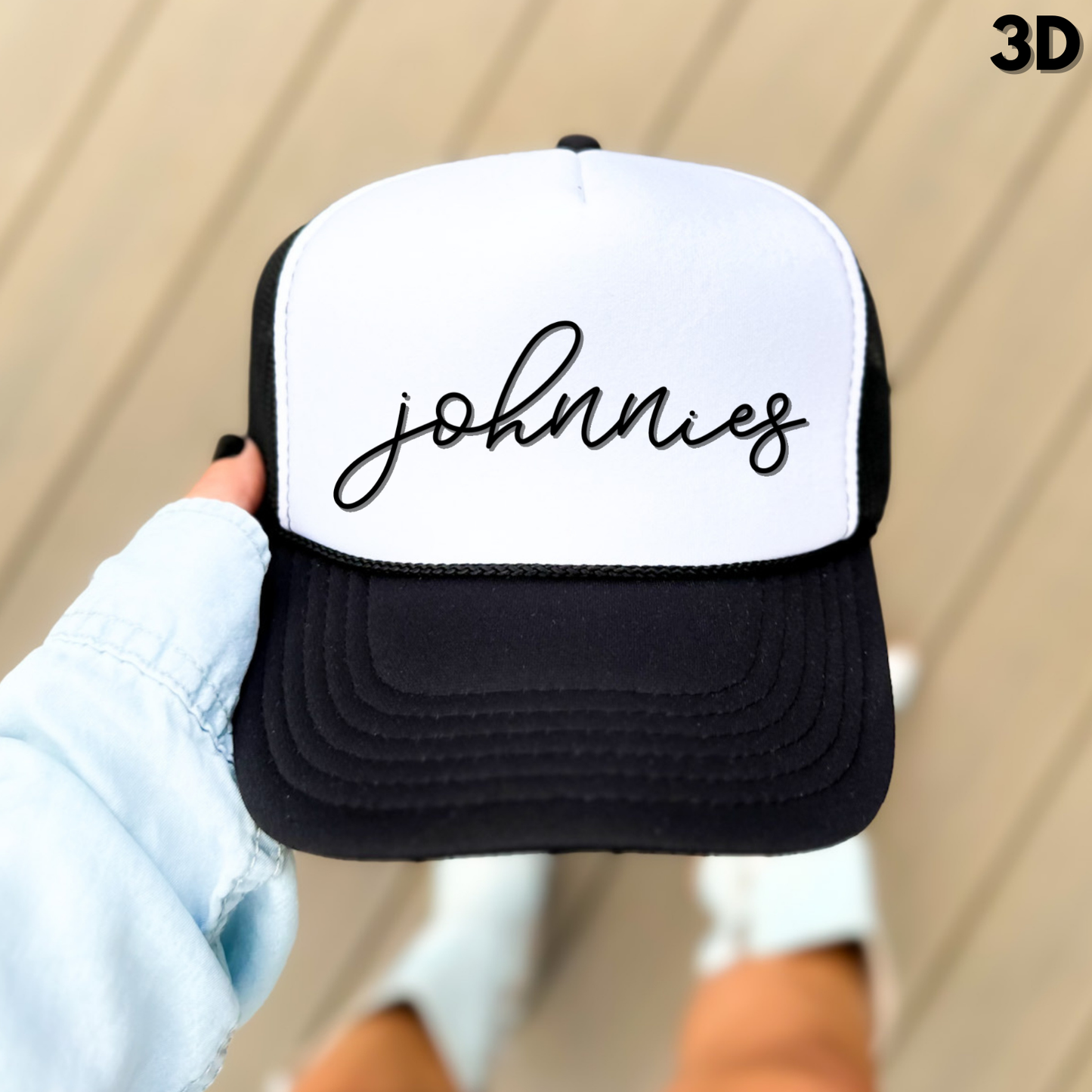 JYAA: Johnnies Thin Script Foam Trucker Hat *3D*