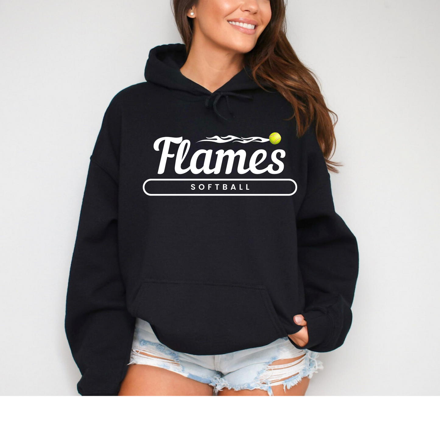 Flames Softball: Unisex Sponge Fleece Hooded Sweatshirt