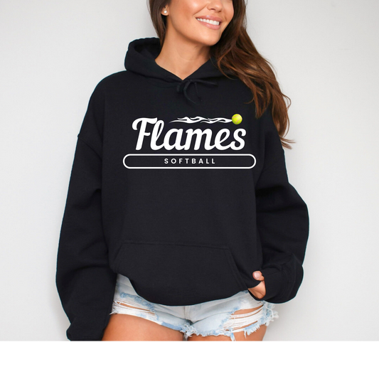 Flames Softball: Unisex Sponge Fleece Hooded Sweatshirt