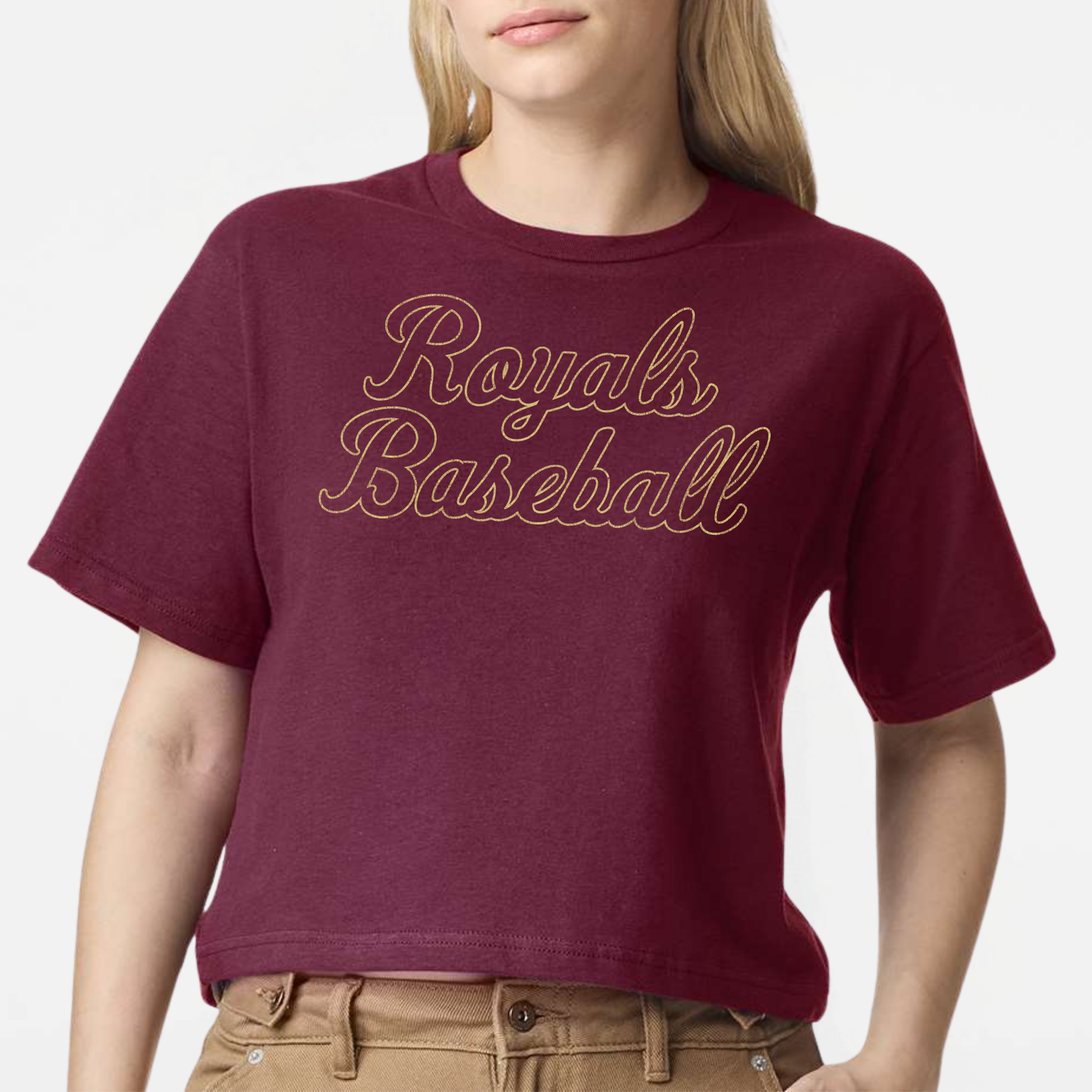 TCR: Royals Baseball Script, Women's Boxy Tee *Distressed Print*