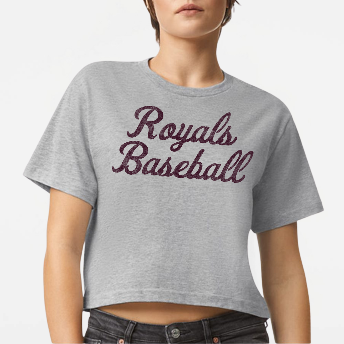 TCR: Royals Baseball Script, Women's Boxy Tee *Distressed Print*