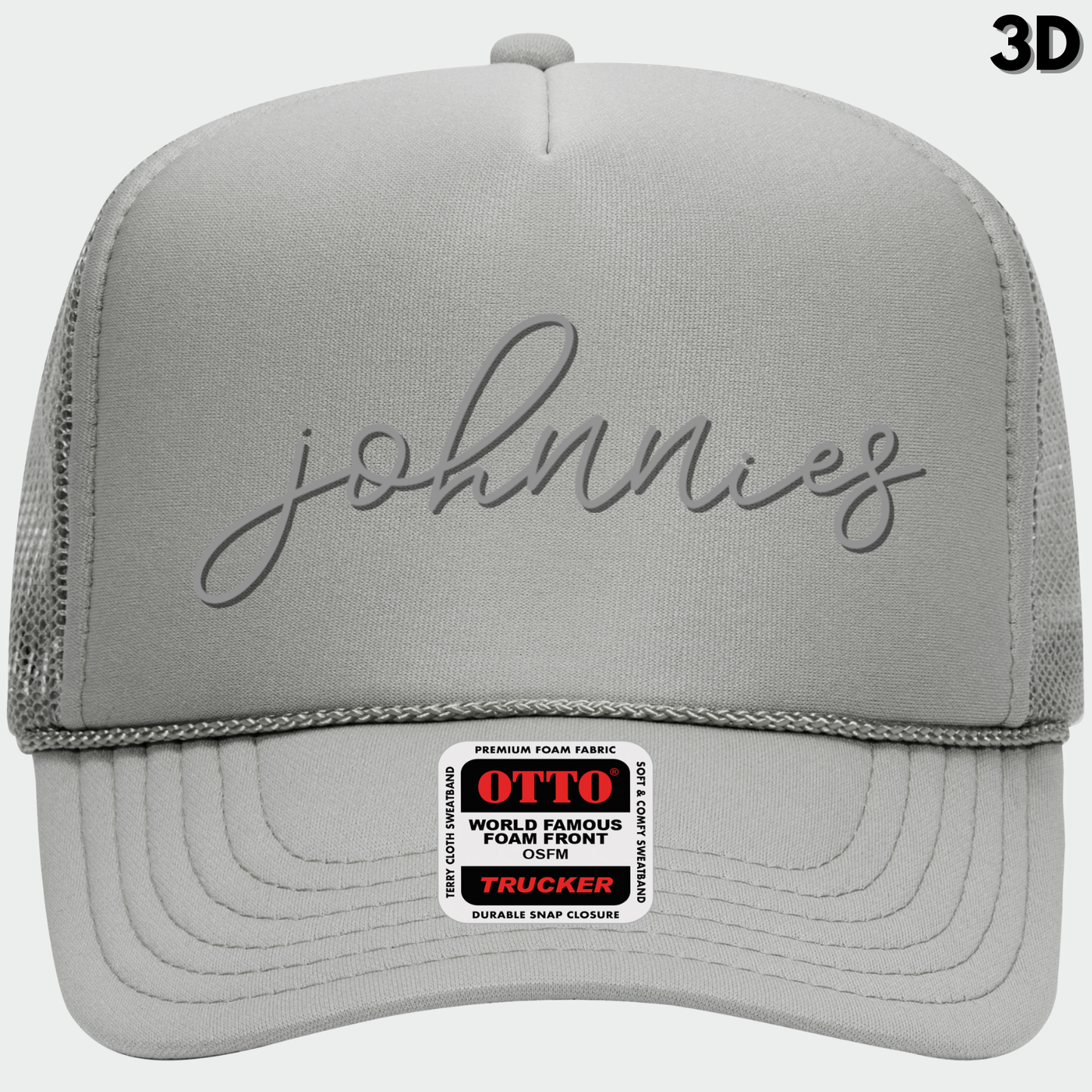 JYAA: Johnnies Thin Script Foam Trucker Hat *3D*
