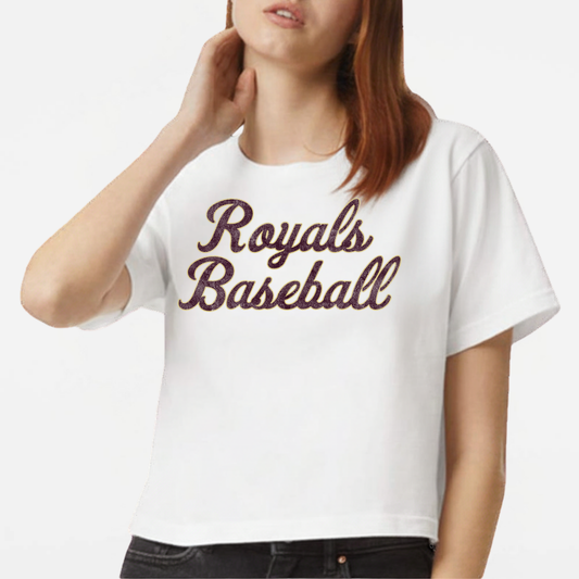TCR: Royals Baseball Script, Women's Boxy Tee *Distressed Print*