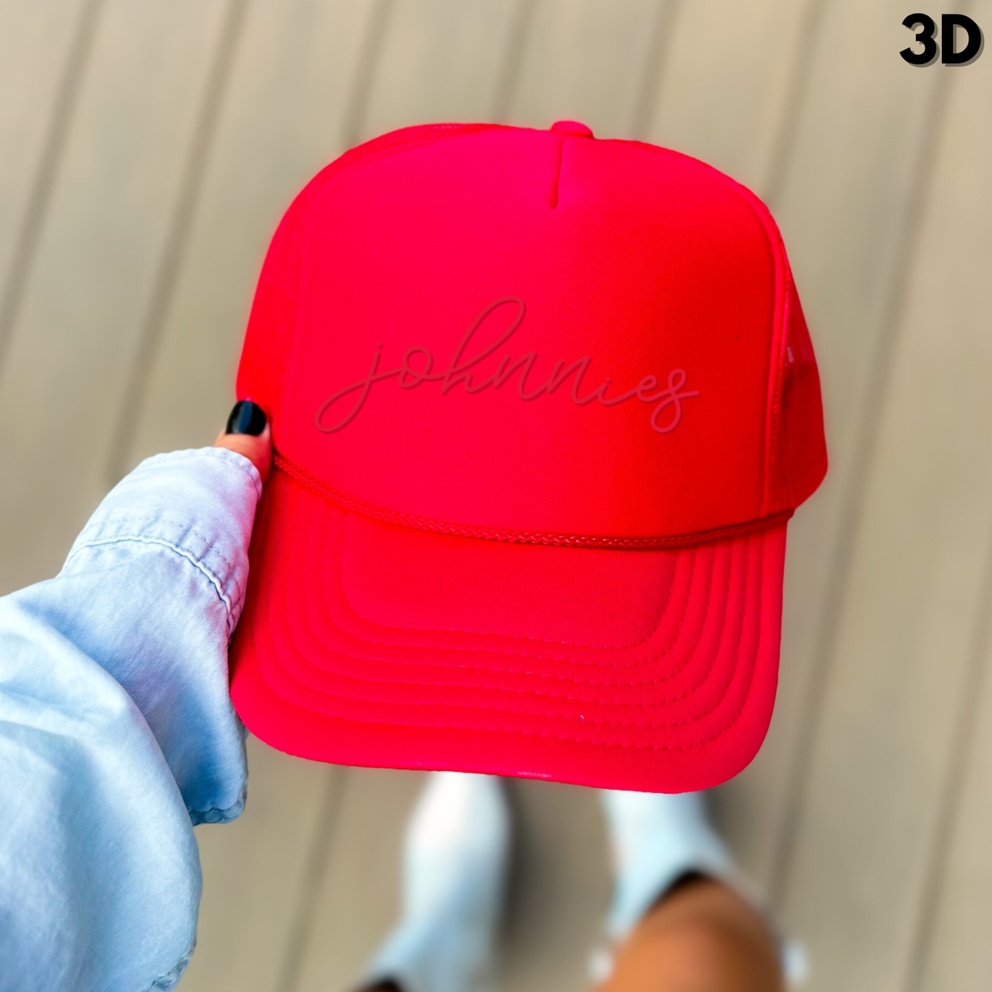 JYAA: Johnnies Thin Script Foam Trucker Hat *3D*