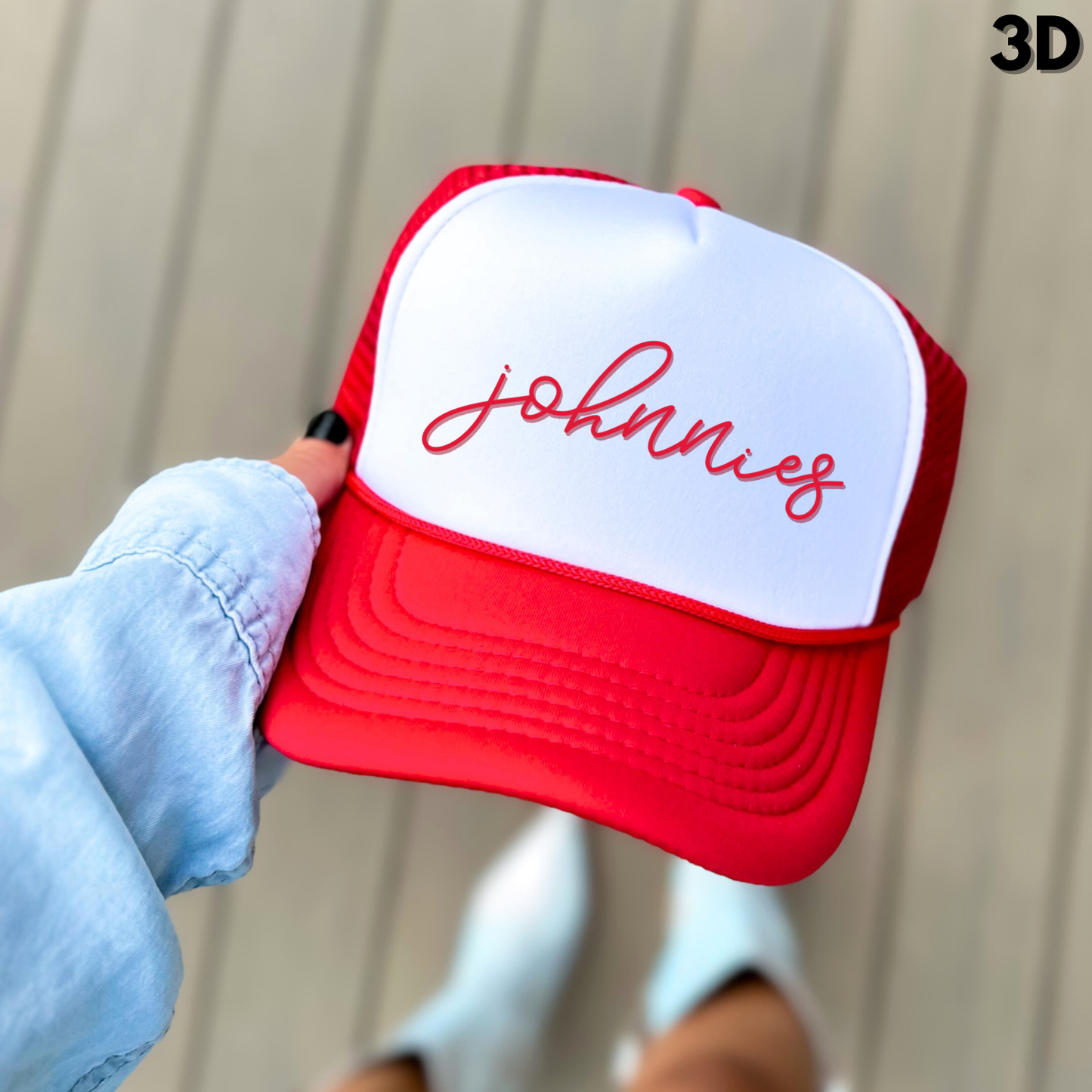 JYAA: Johnnies Thin Script Foam Trucker Hat *3D*