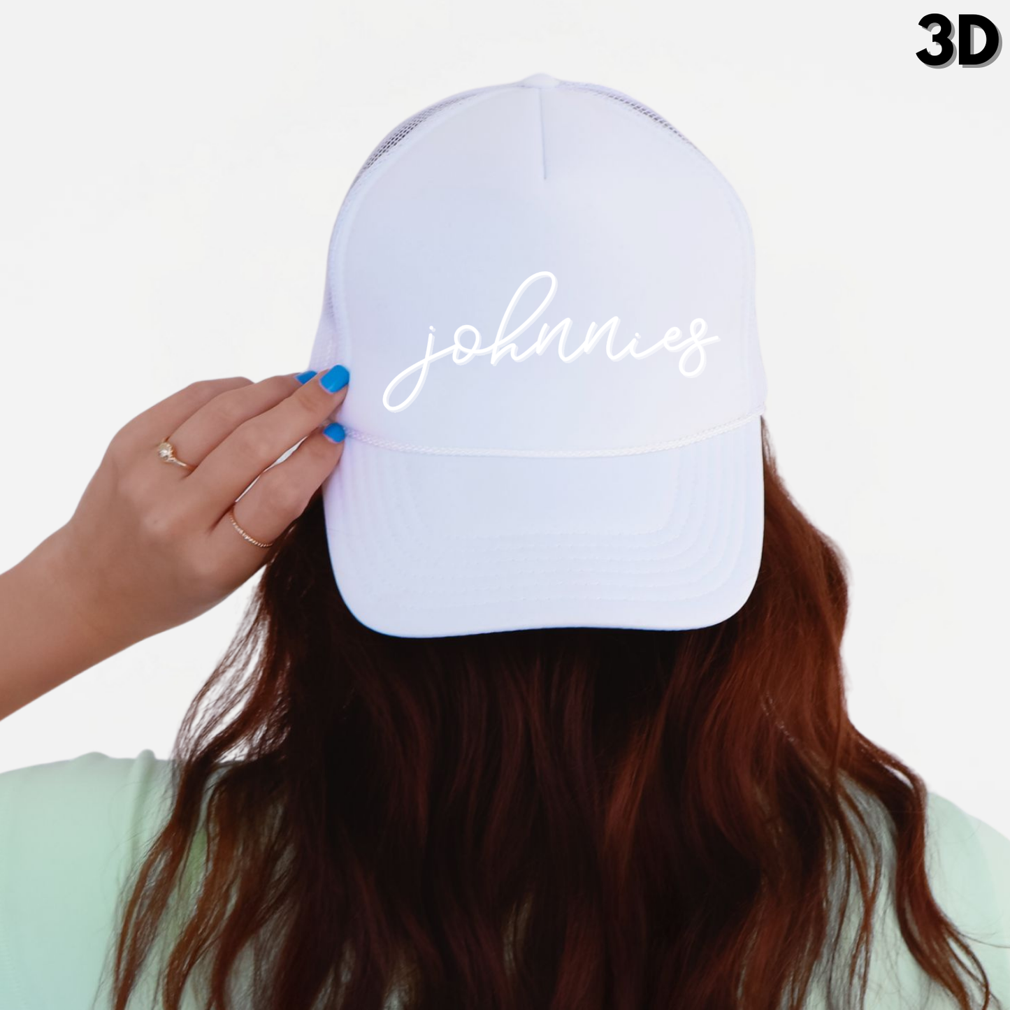 JYAA: Johnnies Thin Script Foam Trucker Hat *3D*