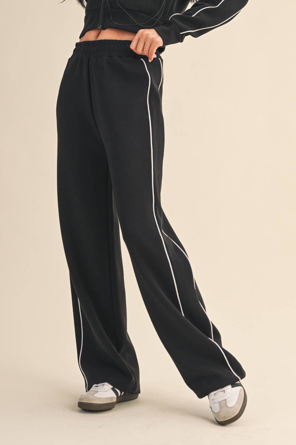 Super Soft Air Scuba Wide Leg Pants with Side Piping