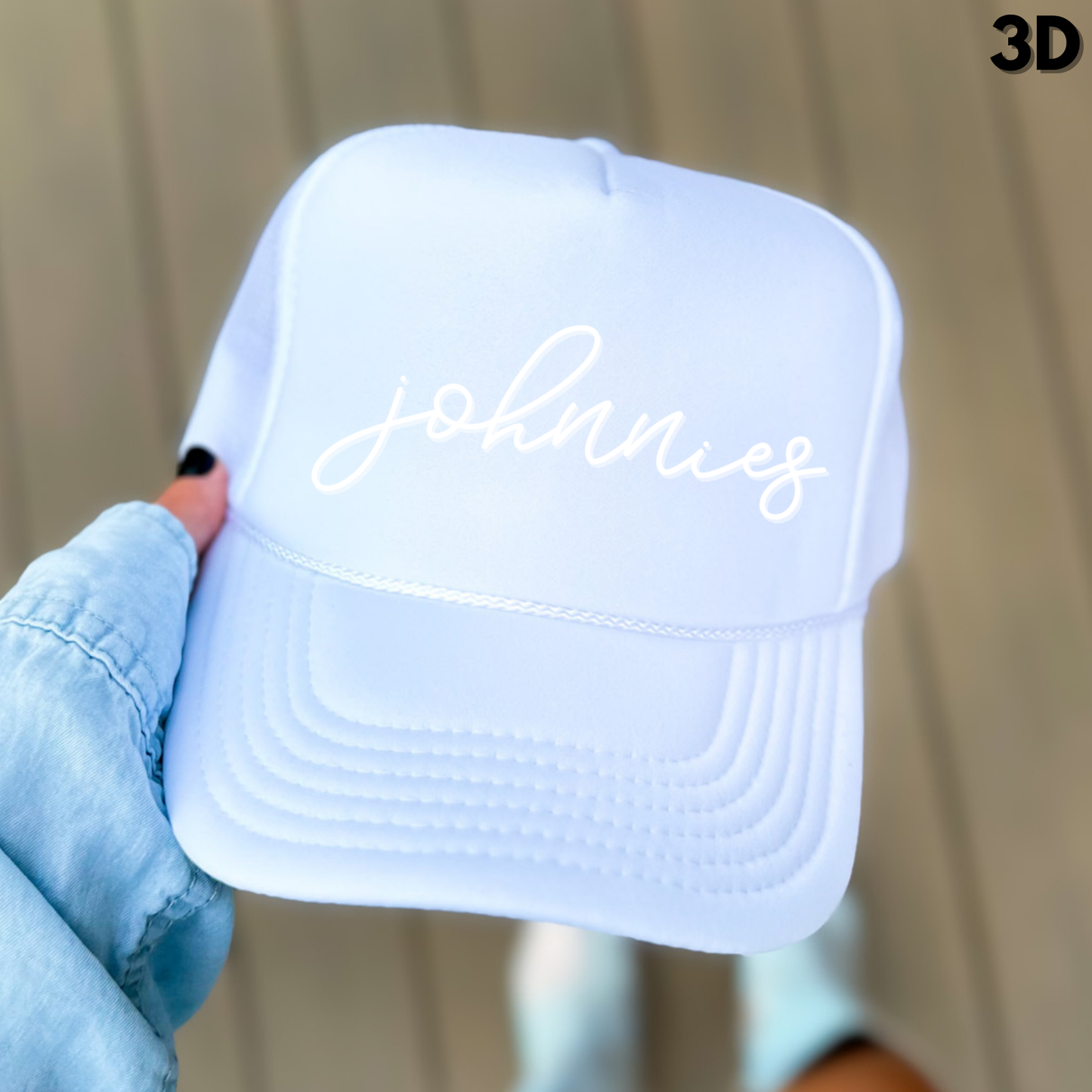 JYAA: Johnnies Thin Script Foam Trucker Hat *3D*