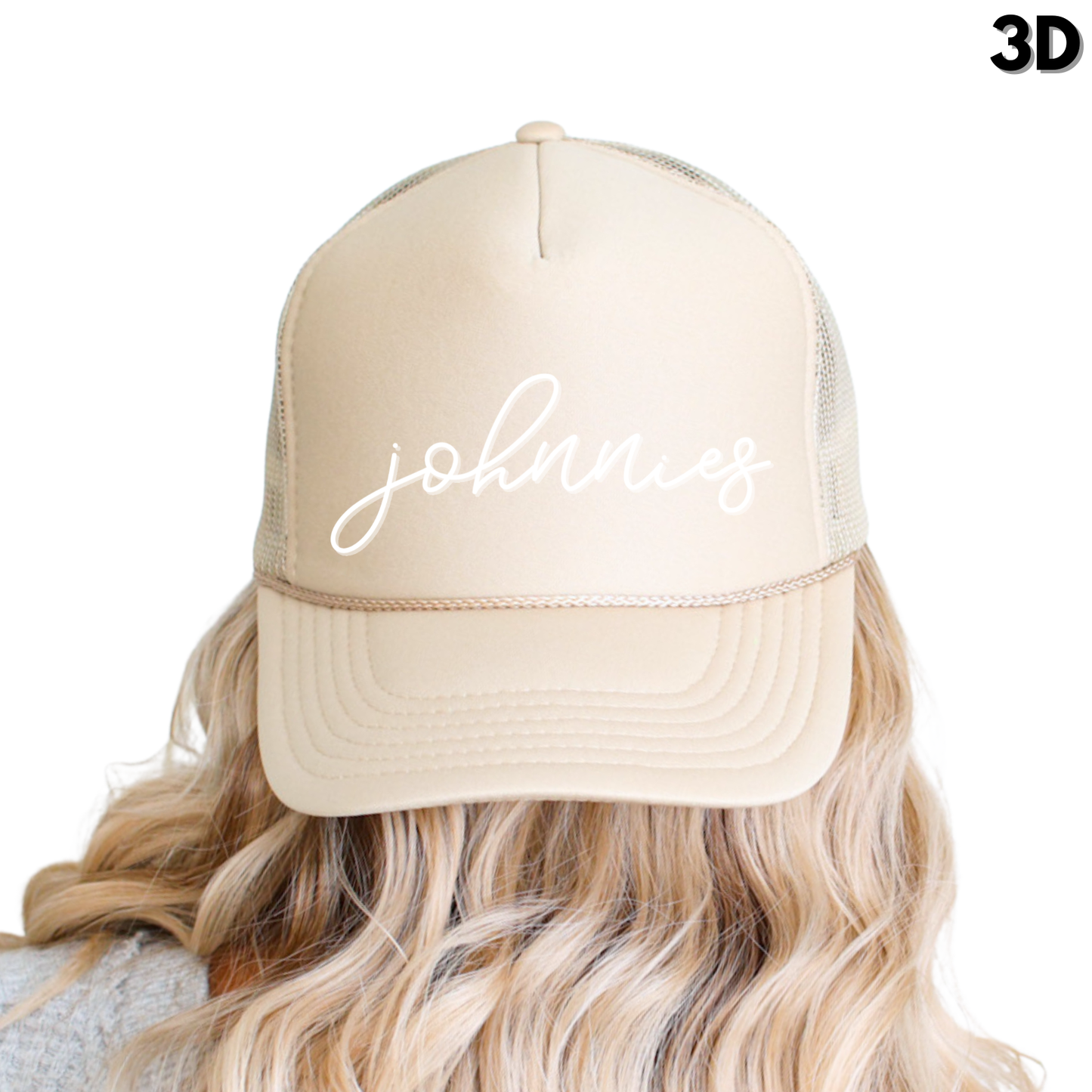 JYAA: Johnnies Thin Script Foam Trucker Hat *3D*