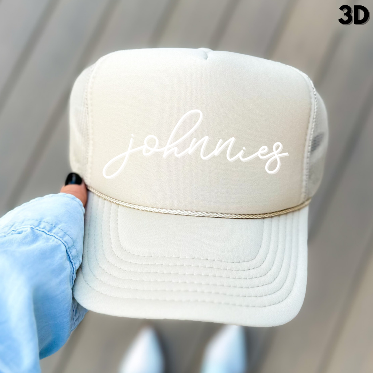 JYAA: Johnnies Thin Script Foam Trucker Hat *3D*