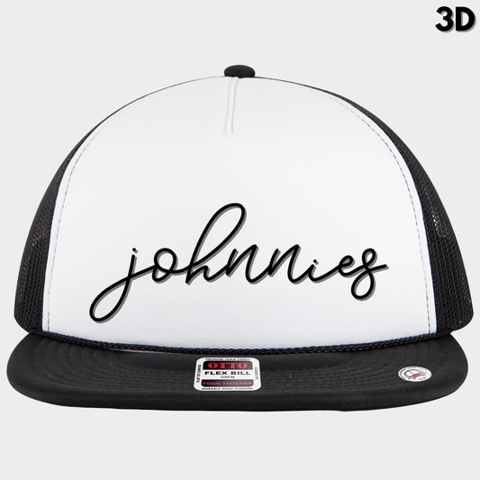 JYAA: Johnnies Thin Script Flex-Bill Trucker Hat