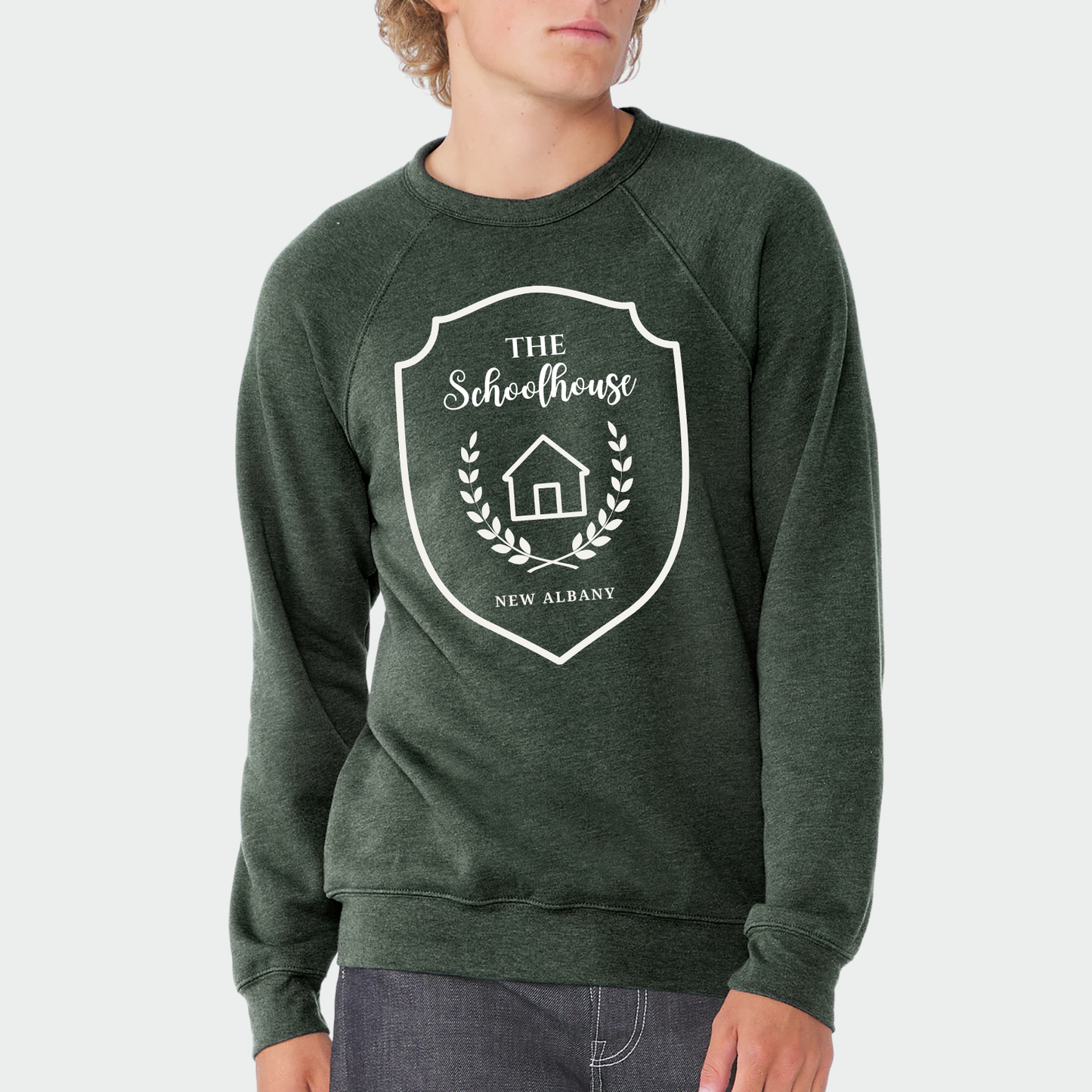 The Schoolhouse: Logo Sponge Fleece Raglan Crew Sweatshirt