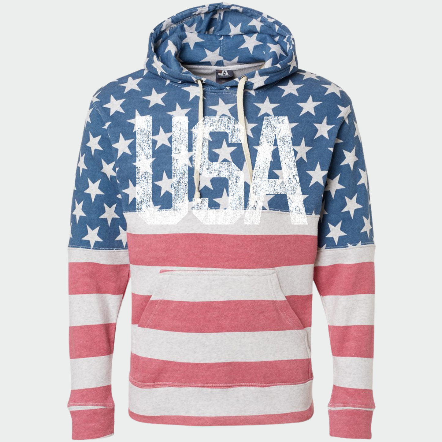 PATRIOTIC: USA Stars & Stripes Triblend Fleece Hooded Sweatshirt