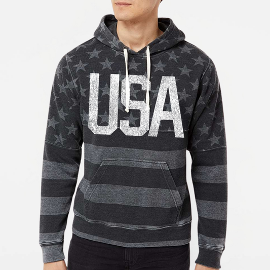 PATRIOTIC: USA Stars & Stripes Triblend Fleece Hooded Sweatshirt