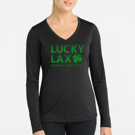 LuckyLax: Women's Long Sleeve Tech V-Neck Tshirt