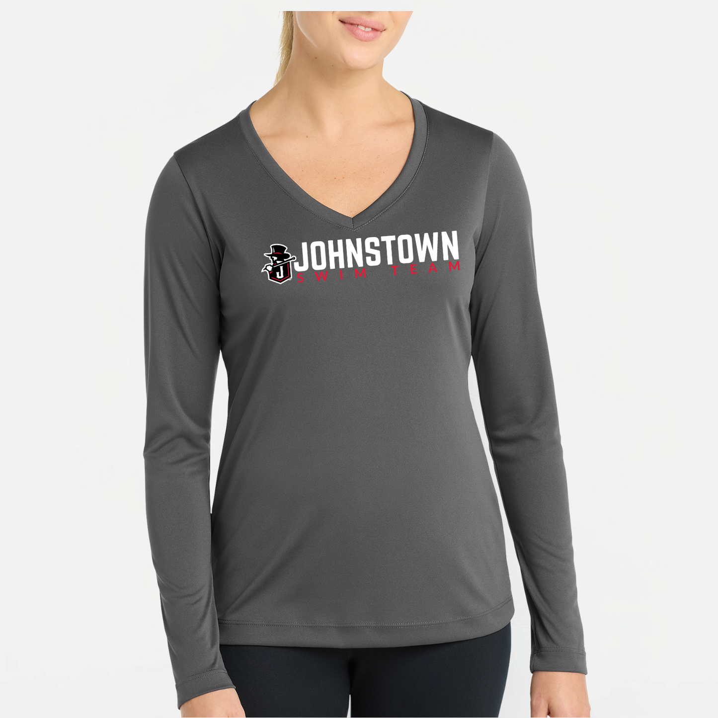 JS: Johnstown Swim Team Women's Long Sleeve Tech V-Neck T-Shirt