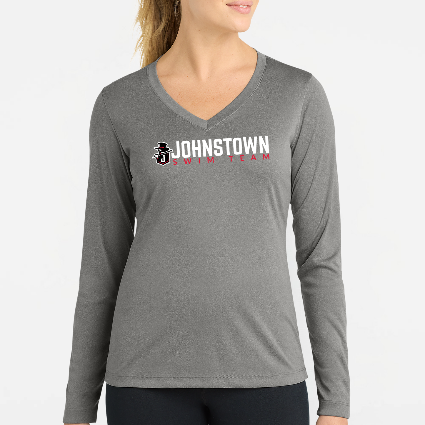 JS: Johnstown Swim Team Women's Long Sleeve Tech V-Neck T-Shirt