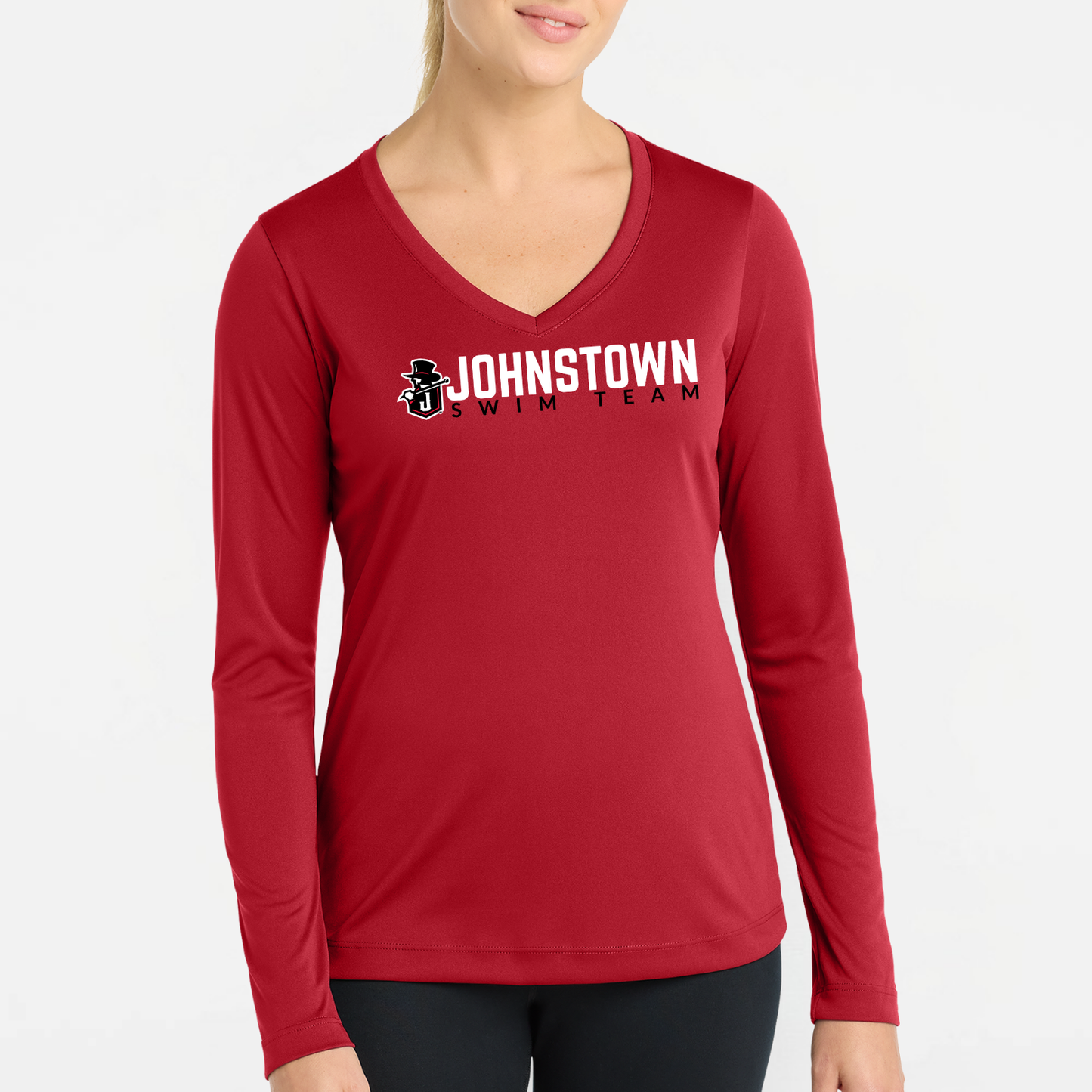 JS: Johnstown Swim Team Women's Long Sleeve Tech V-Neck T-Shirt