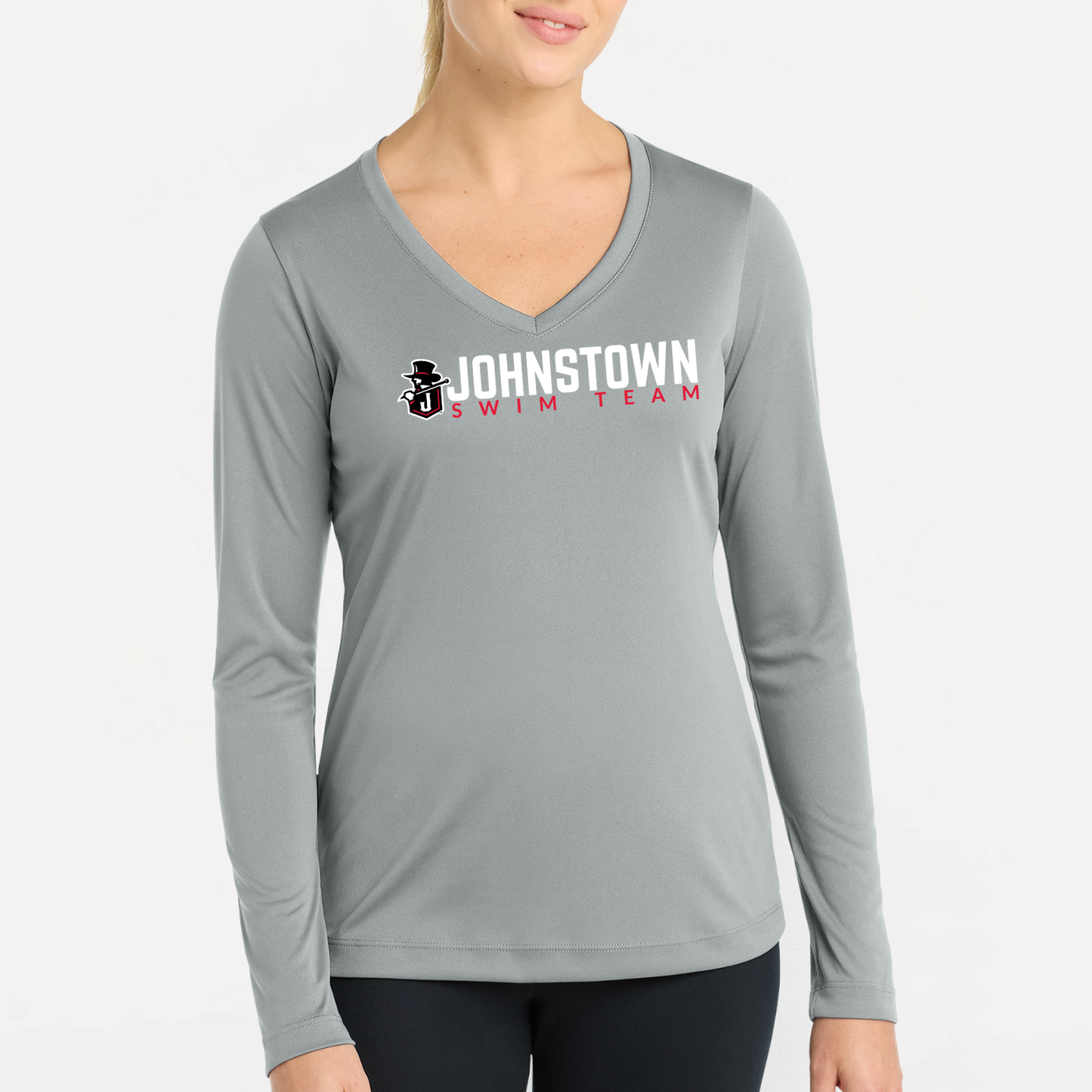JS: Johnstown Swim Team Women's Long Sleeve Tech V-Neck T-Shirt