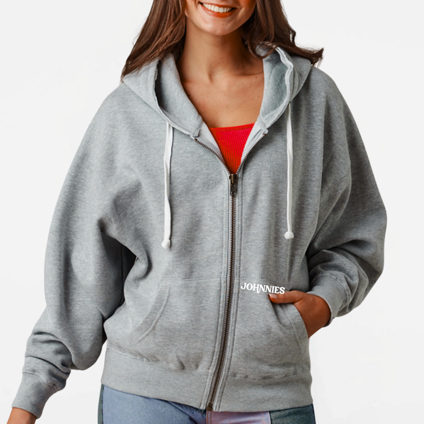 JYAA: Johnnies Women's Boxy Full-Zip Hooded Sweatshirt