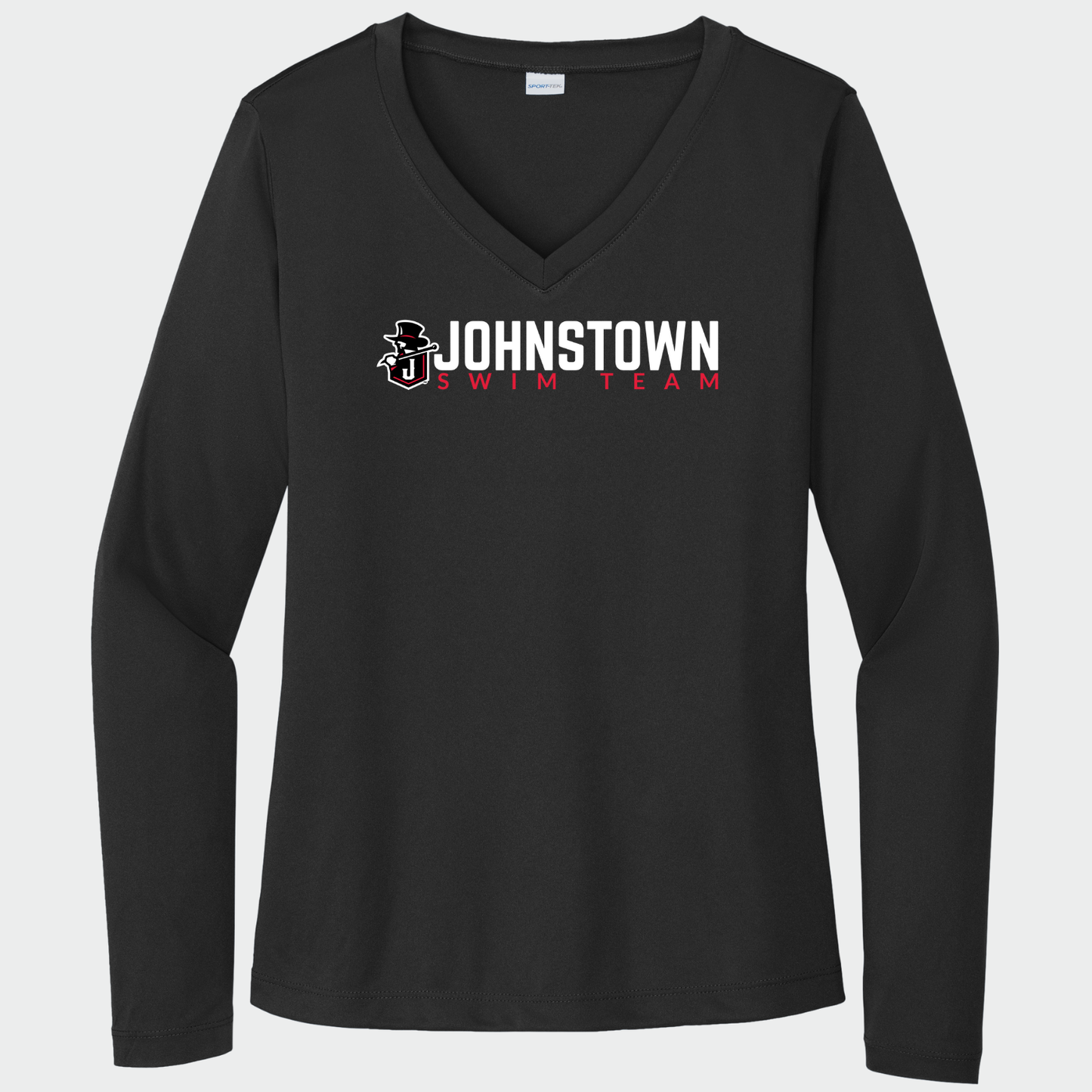 JS: Johnstown Swim Team Women's Long Sleeve Tech V-Neck T-Shirt