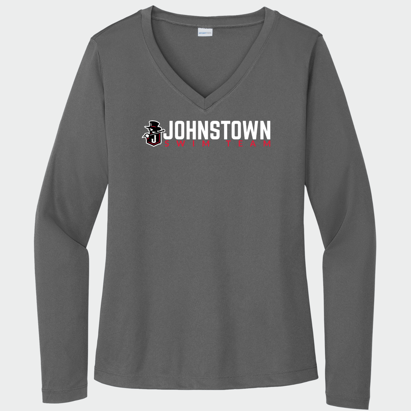 JS: Johnstown Swim Team Women's Long Sleeve Tech V-Neck T-Shirt