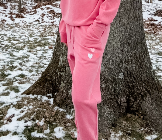 *marketing sample* Tiny Hearts Pigment Pink Sweatpants - size adult medium & size adult large