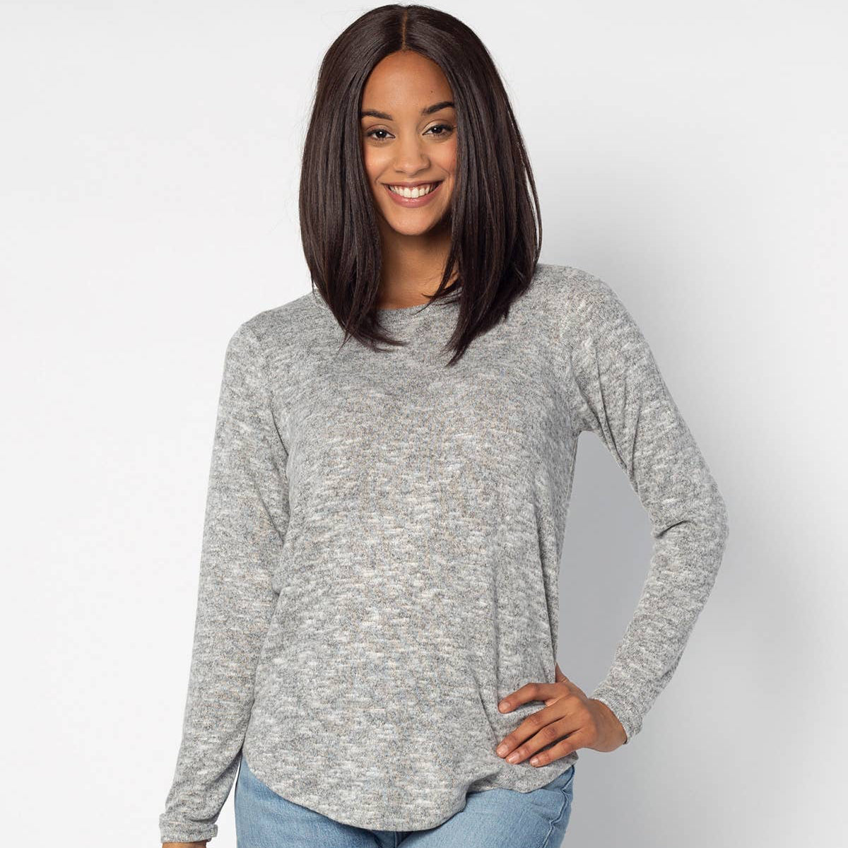 Sweater-Knit Long Sleeve T-Shirt