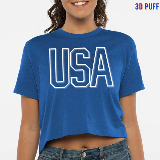 PATRIOTIC: *3D Puff* USA Women's Crop Top