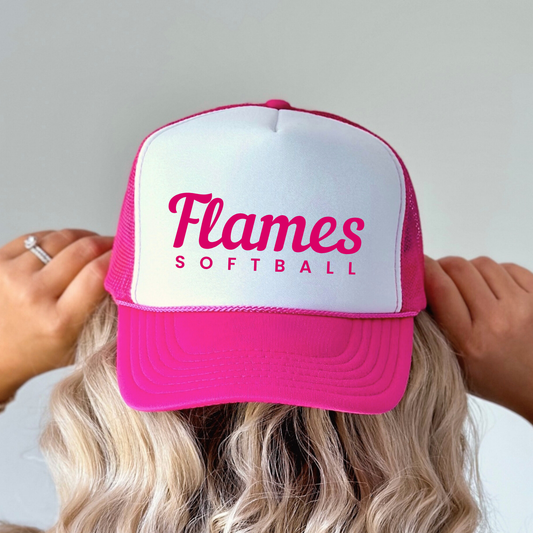 Flames Softball: Pink Solid Logo Foam Trucker Hat