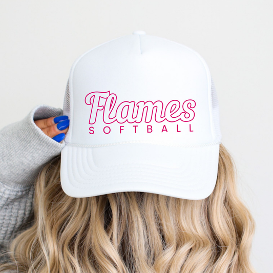 Flames Softball: Pink Hollow Logo Foam Trucker Hat