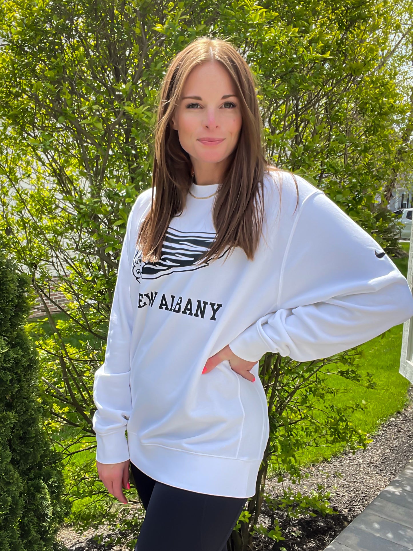 White Nike Club Fleece Crew - New Albany Athletics Eagle Print