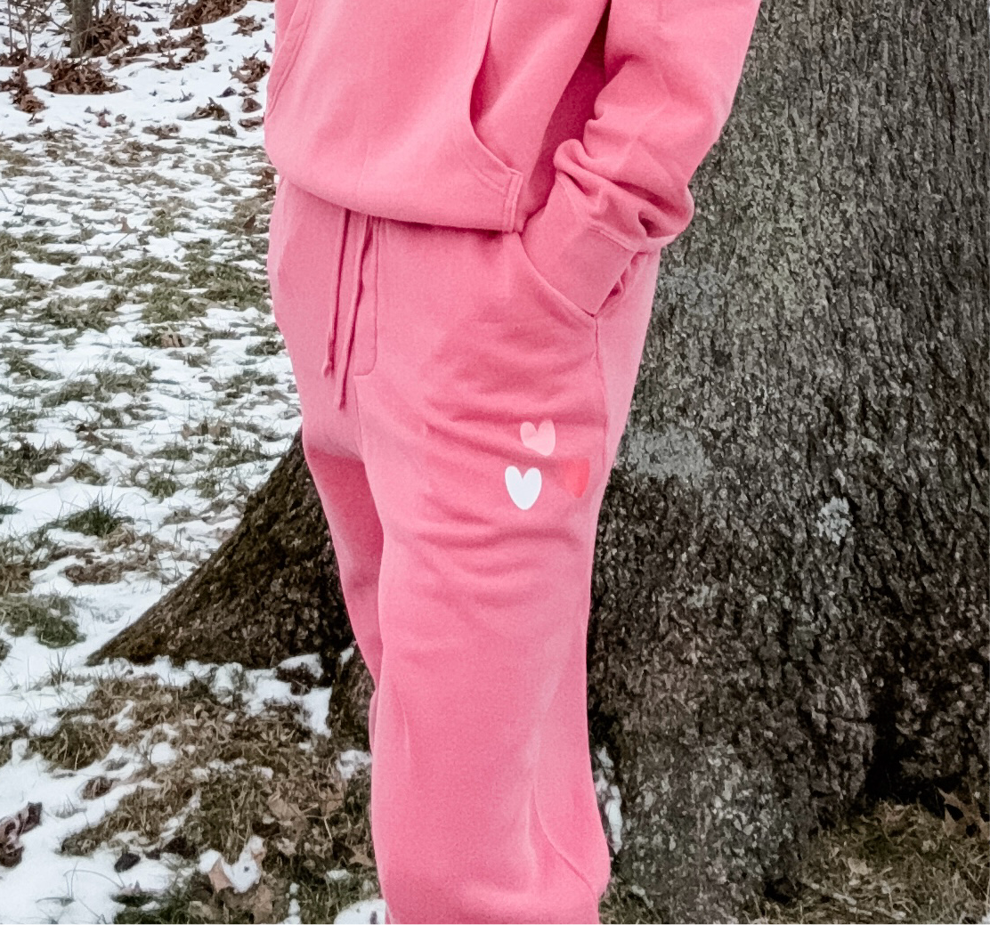 *marketing sample* Tiny Hearts Pigment Pink Sweatpants - size adult medium & size adult large