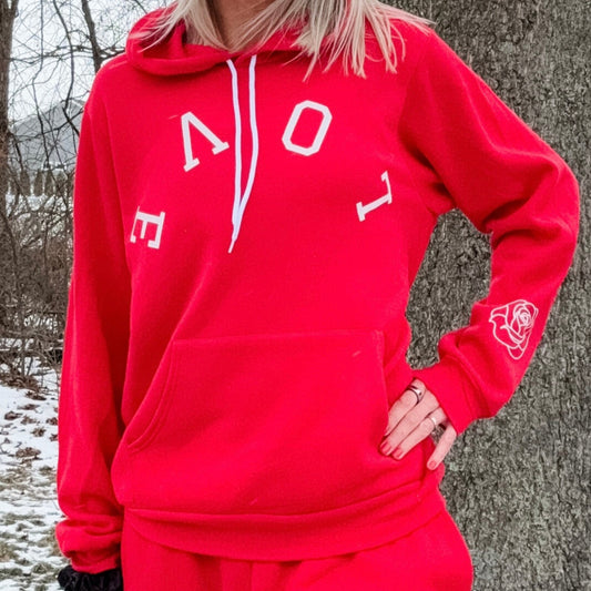 *marketing sample* Upside Down LOVE Sponge Fleece Hoodie - size adult large