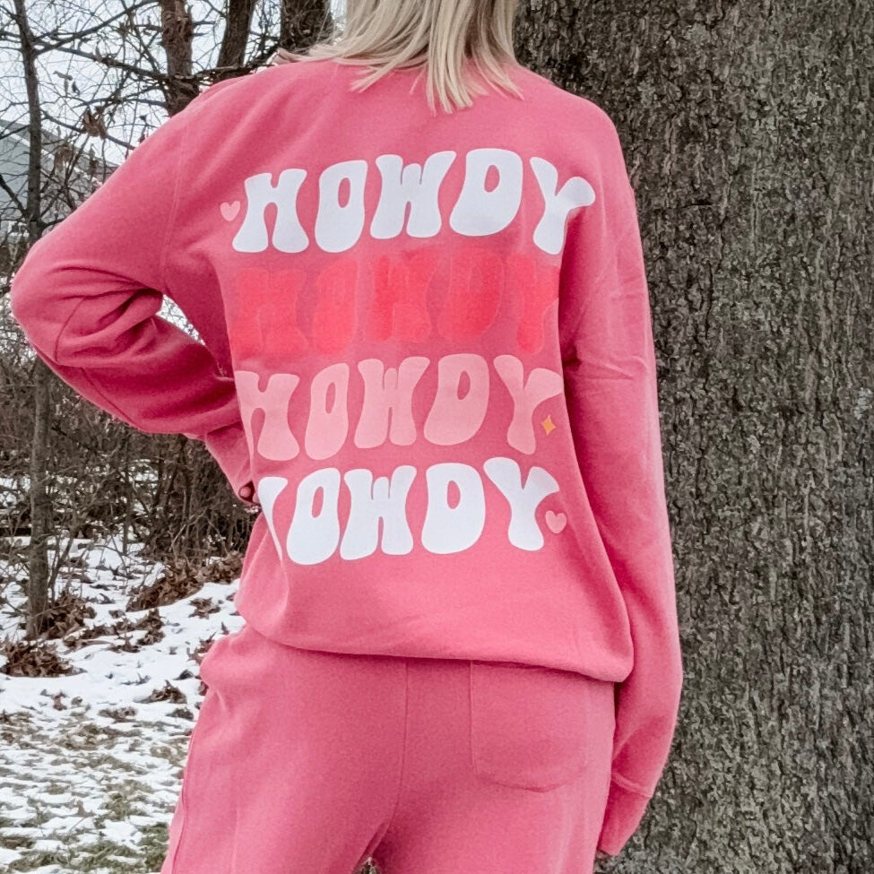 *marketing sample* Howdy Pigment Pink Crew Sweatshirt - size medium & size adult large
