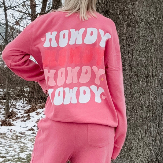 *marketing sample* Howdy Pigment Pink Crew Sweatshirt - size medium & size adult large