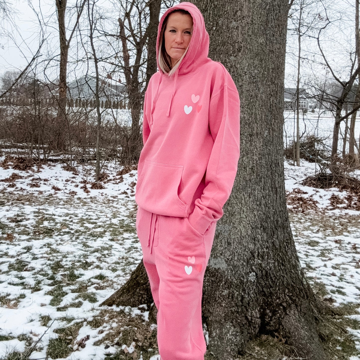 *marketing sample* Tiny Hearts Pigment Pink Sweatpants - size adult medium & size adult large