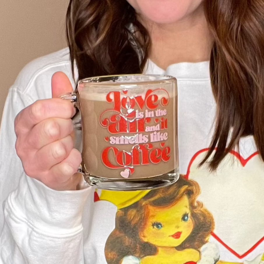 *marketing sample* Love Is In The Air Glass Coffee Mug