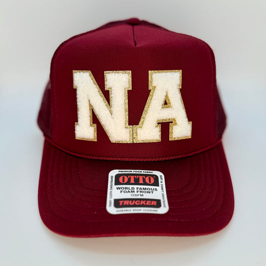 NA Chenille Patches Hat - Maroon w/White Letters