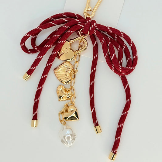 Maroon Heartlock Bow-Tied Bag Charm