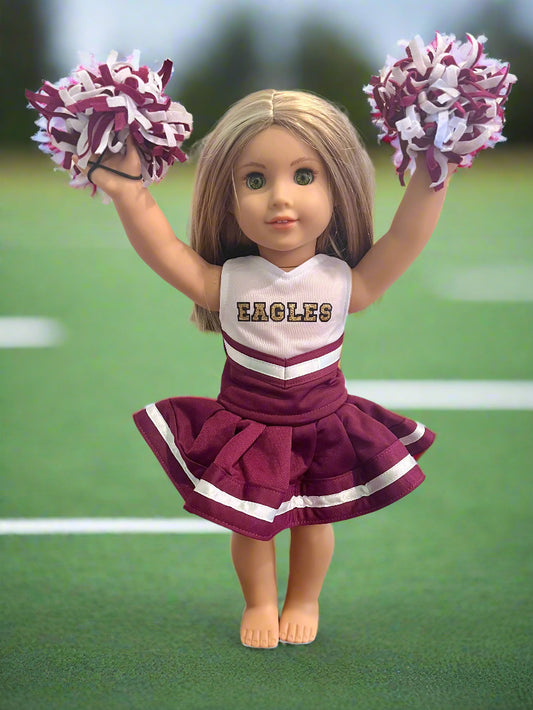 NAYCHEER: *Fundraiser* Eagles Cheer Uniform with PomPoms for 18" Doll