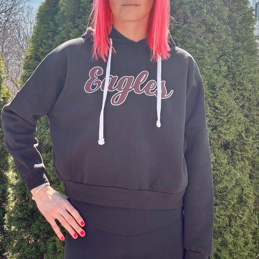 LR: Eagles Sunday Script Hooded Crop Sweatshirt