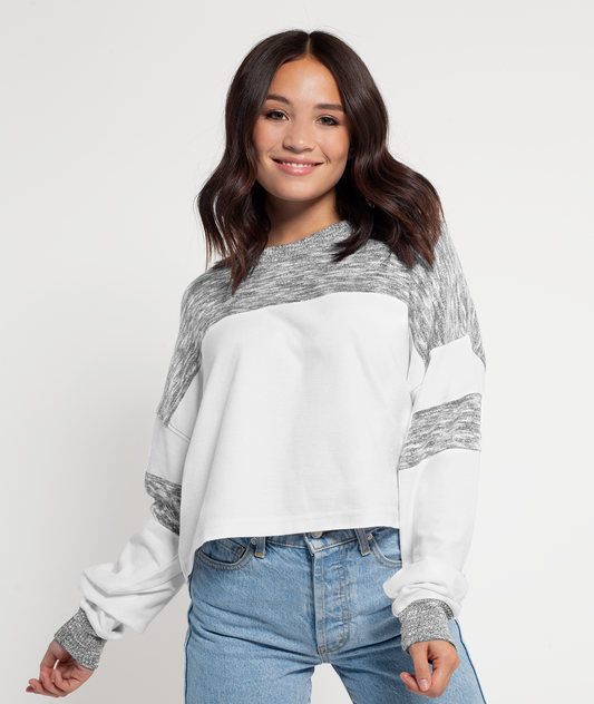 Mixed-Media Cropped Long Sleeve T-Shirt