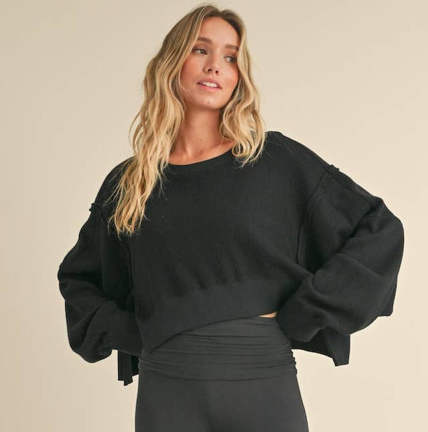 Waffle Knit Oversized Long Sleeve Top