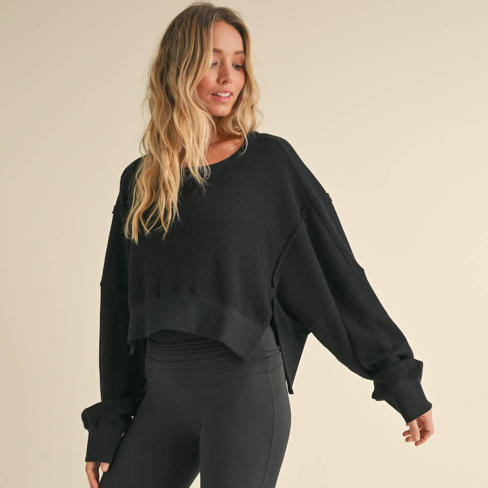 Waffle Knit Oversized Long Sleeve Top