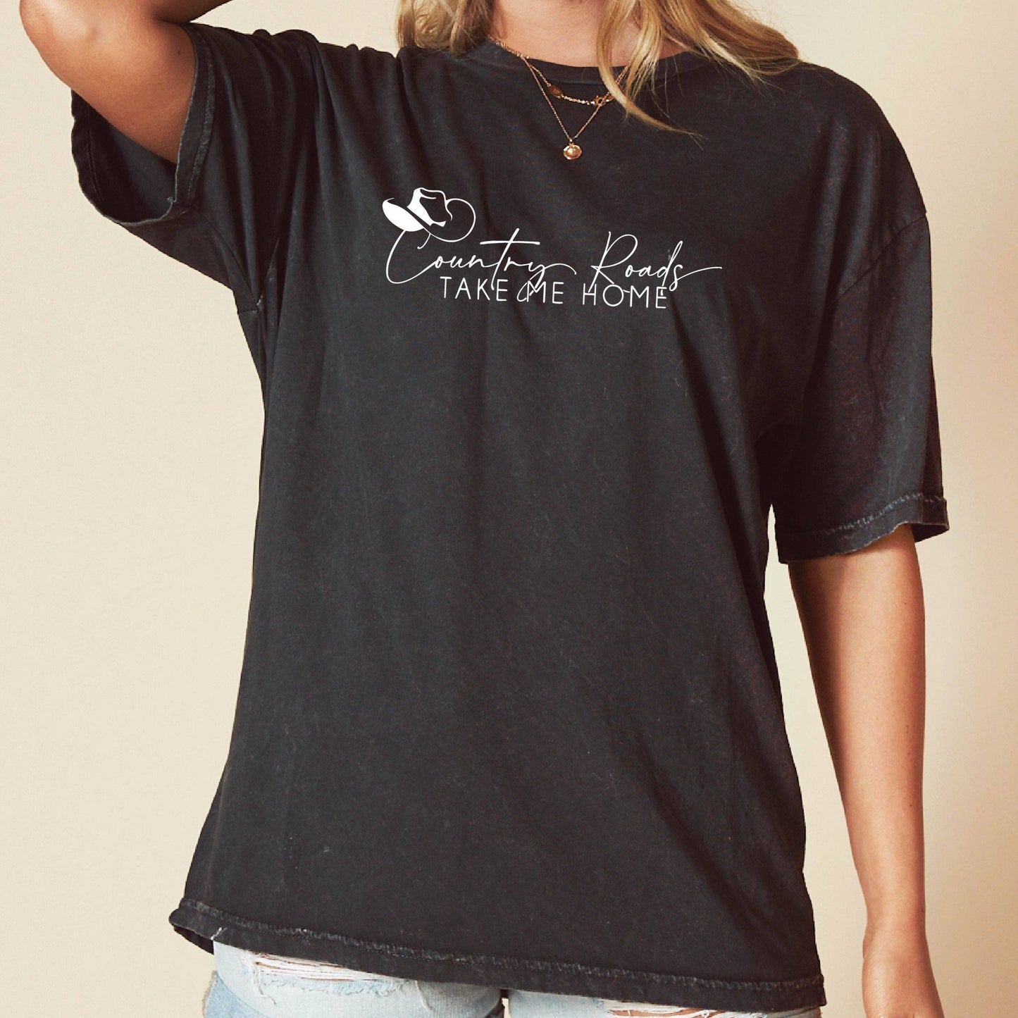 Country Roads Oversized Mineral Washed Graphic Top